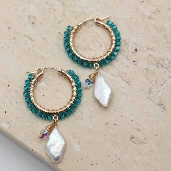 Crystal Pearl Hoops