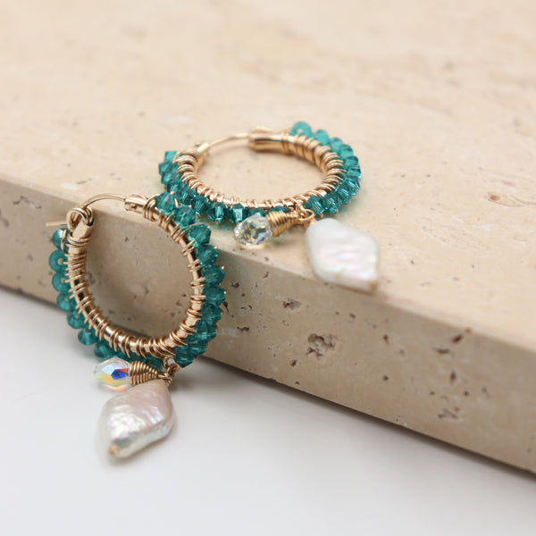 Crystal Pearl Hoops