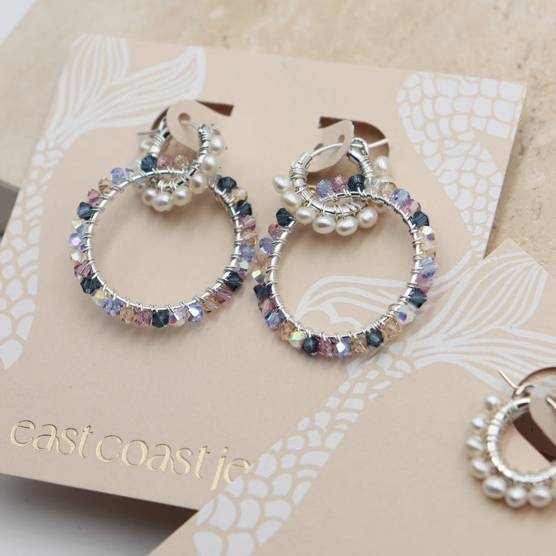 Silver Multi-Color Charming Hoops