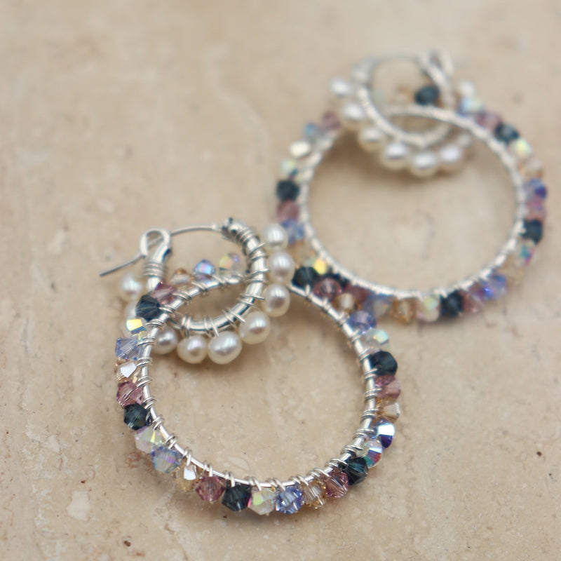 Silver Multi-Color Charming Hoops